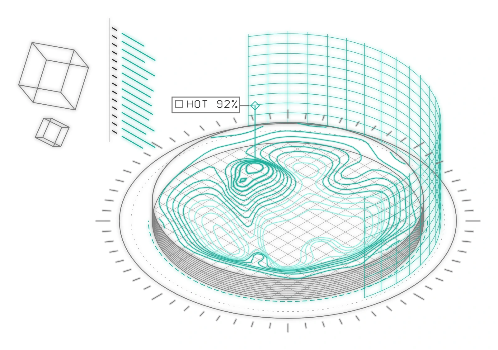 Hotspots: load rises like terrain, and the hottest peak gets marked.